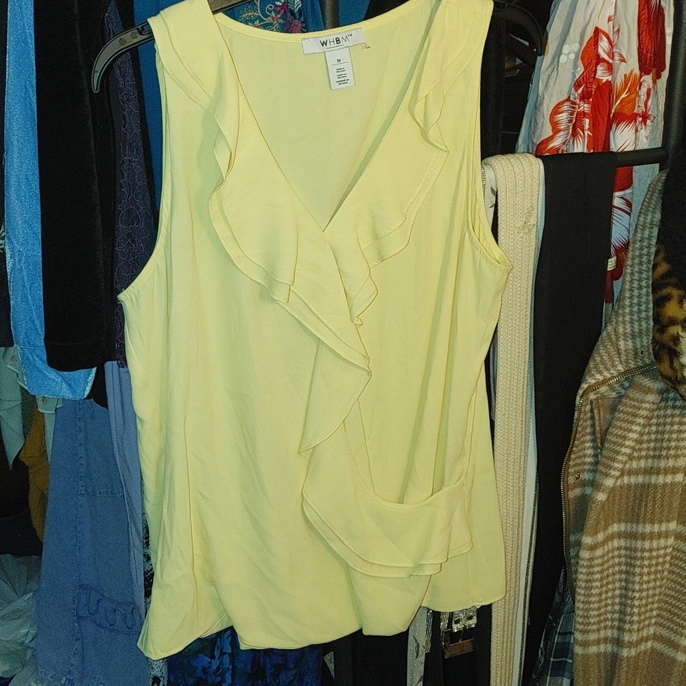 White House Black Market Yellow Ruffle V-Neck Sleeveless Camisole